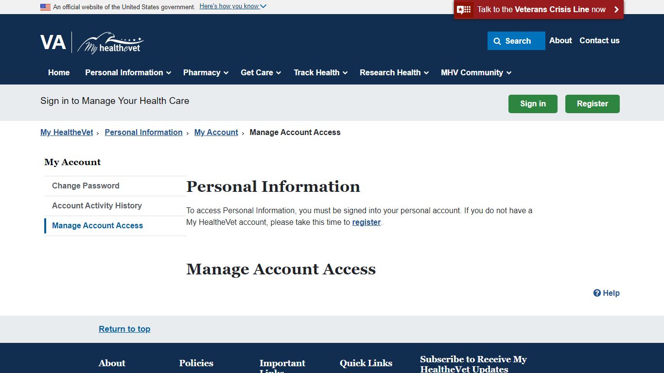 Manage Account Access - My HealtheVet - My HealtheVet - Veterans Affairs